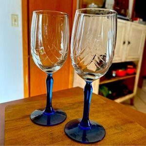 Vintage Cobalt Blue Lenox Swag Draped Wine Glasses Gold Rimmed